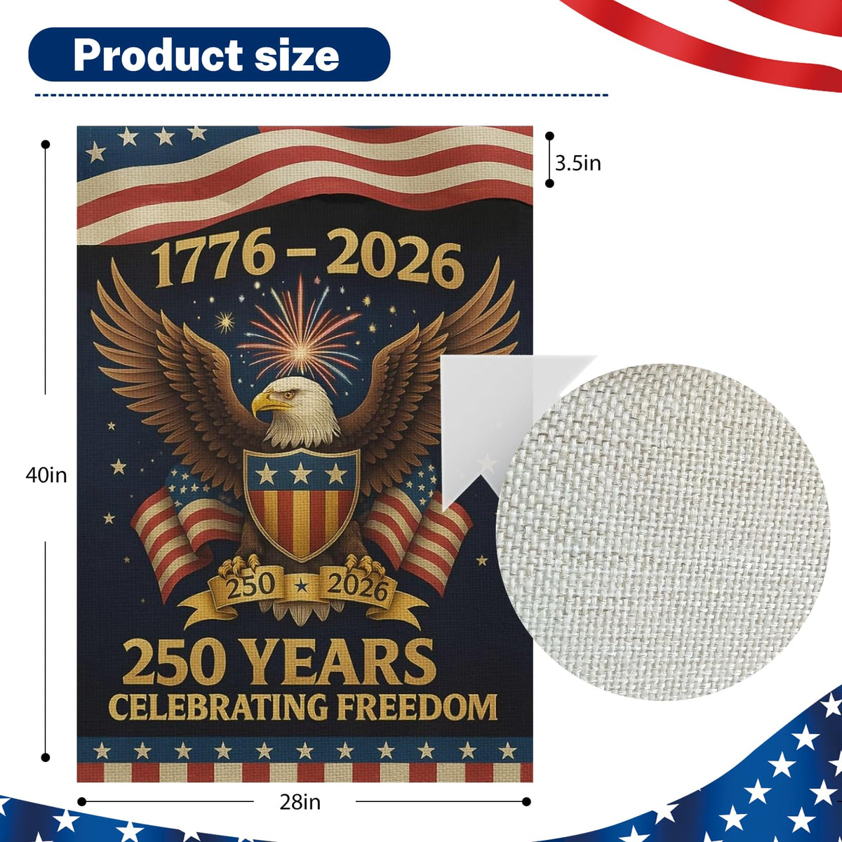 Snungee 250th Anniversary flag back view, readable from all angles.