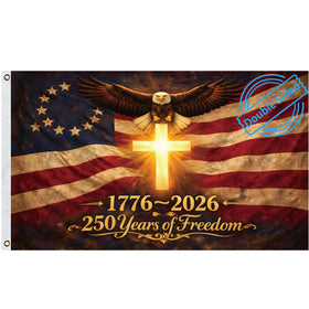 Snungee 250th anniversary flag with cross design for outdoor display.