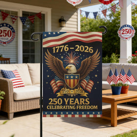 Snungee 250th Anniversary flag in red, white, blue colors waving