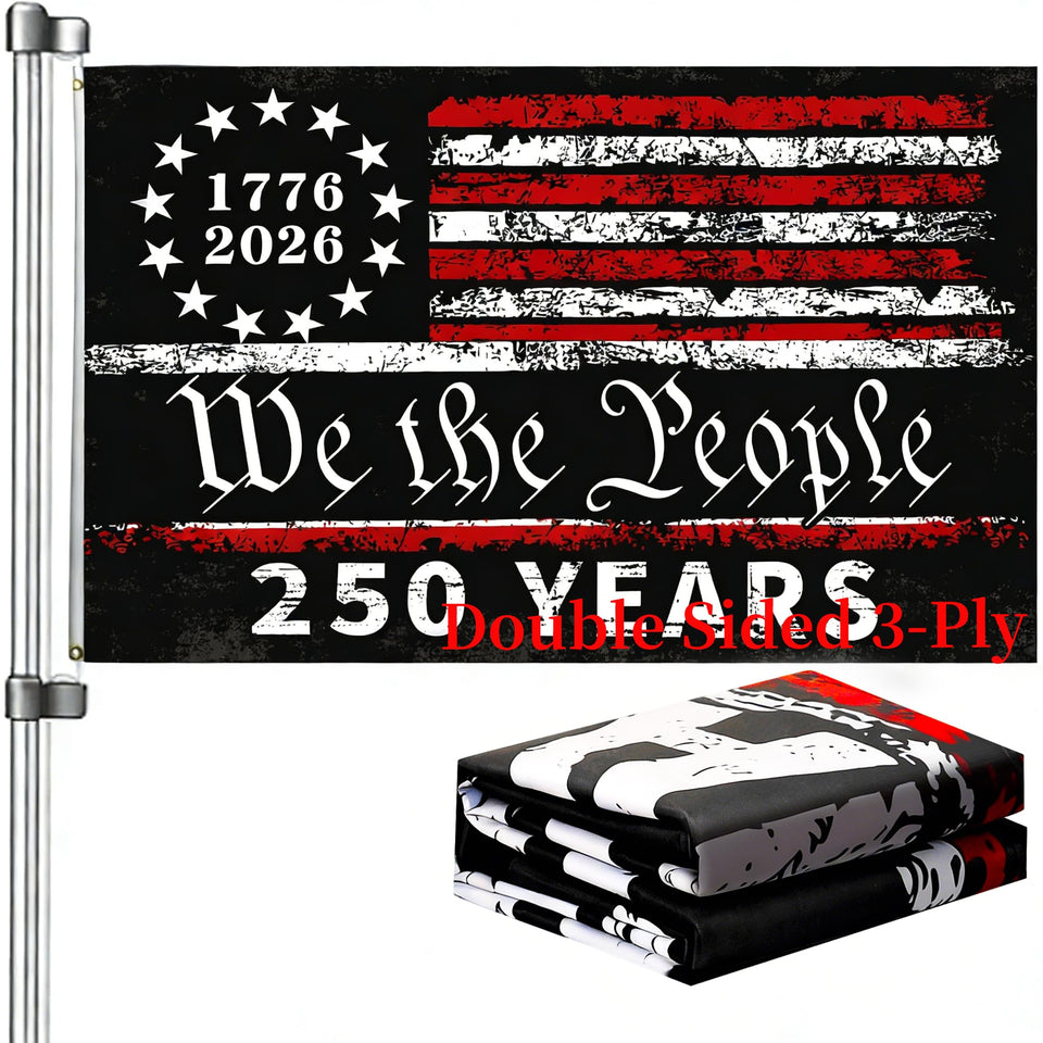 Snungee 250th anniversary flag on pole display, ideal for outdoor porch decor.