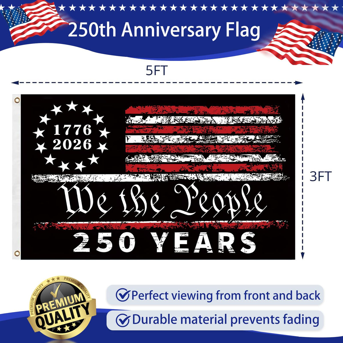 Snungee 250th flag featuring We the People for 4th of July decor.