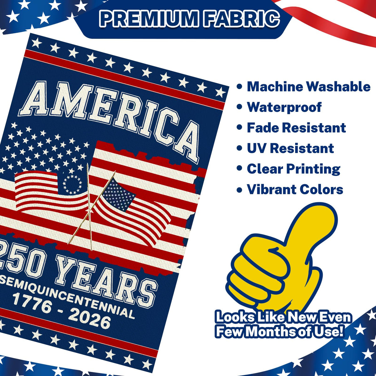 Snungee double-sided print flag shows stars and stripes visible from both sides.