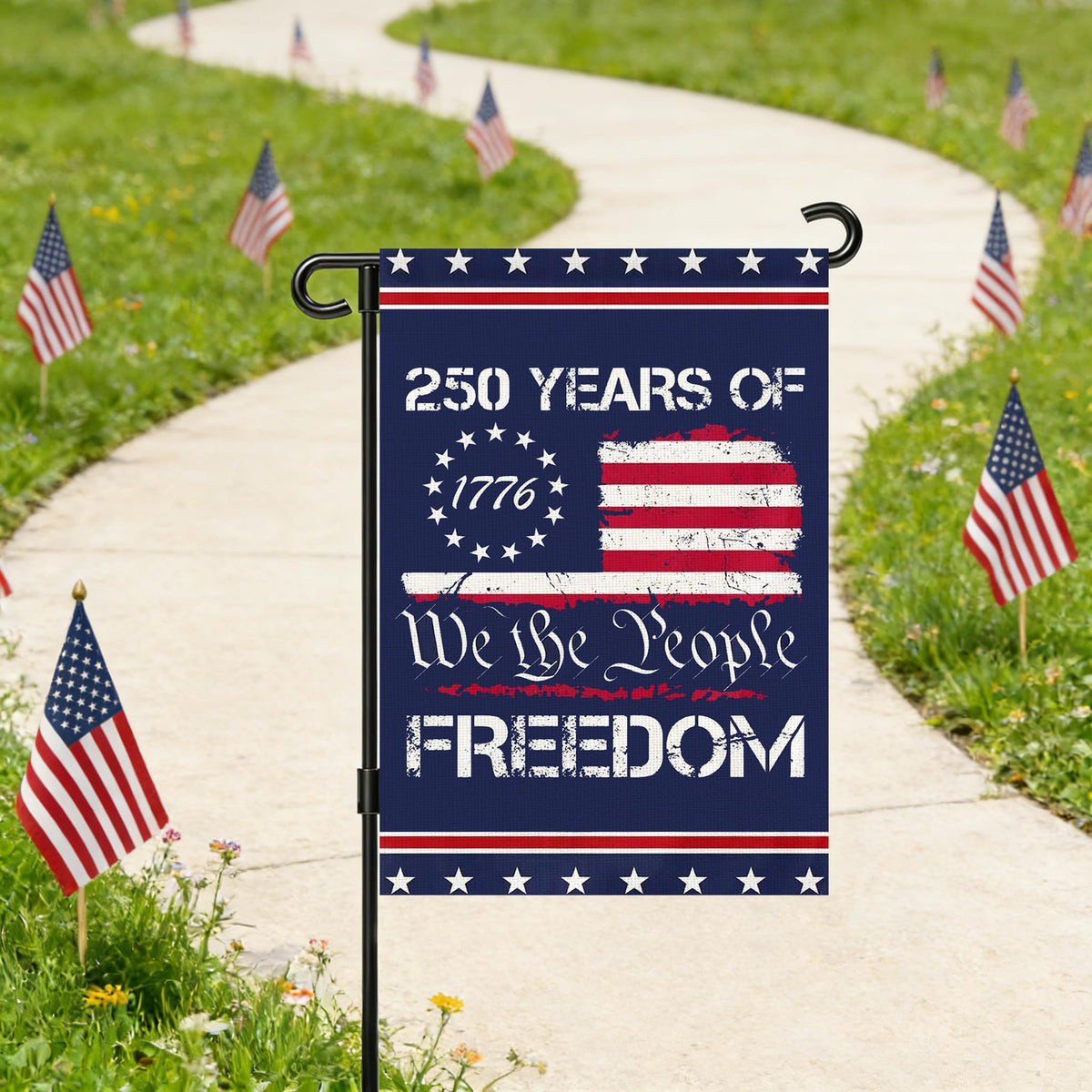 Snungee 250th flag for front-yard display, parade-ready decoration.