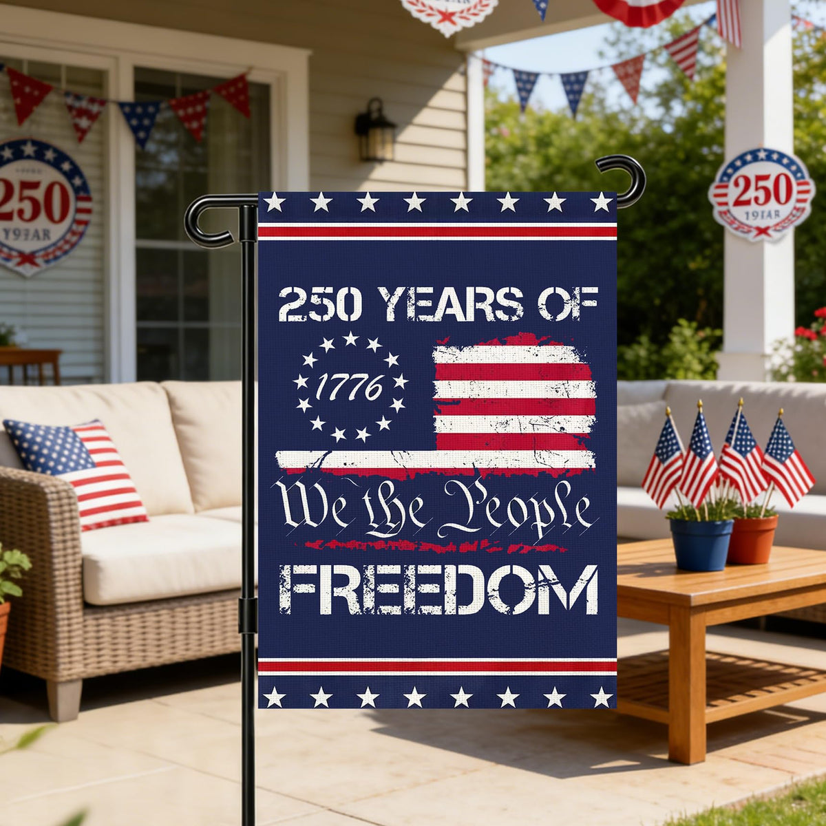 Snungee double-sided flag readable from both sides in outdoor spaces.