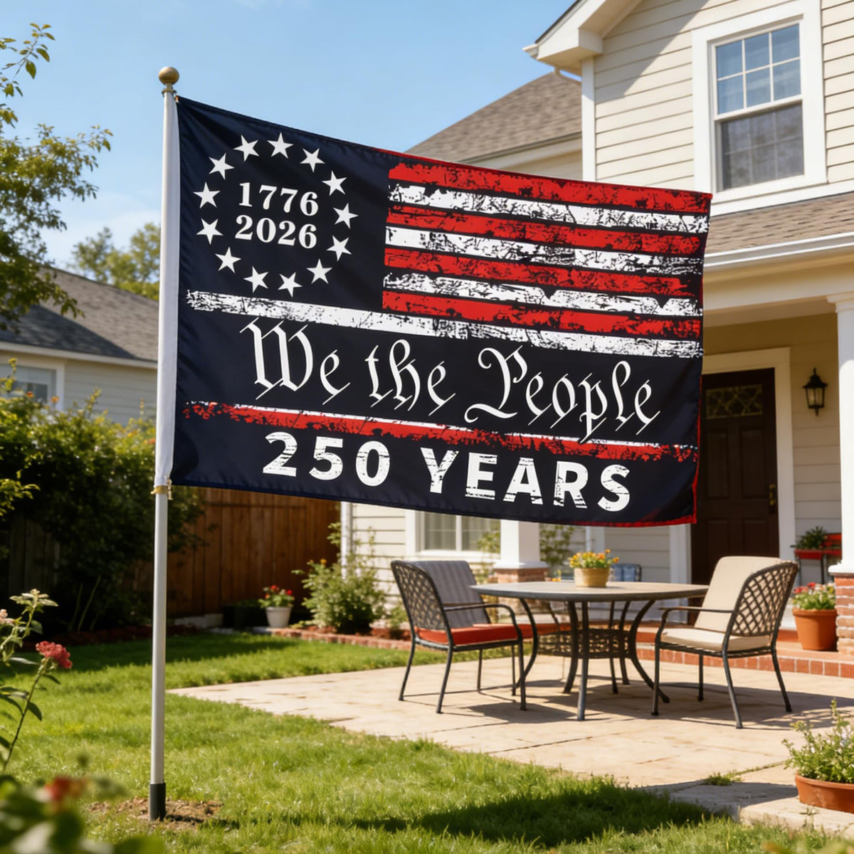 Snungee outdoor flag with brass grommets resists weather and fading.