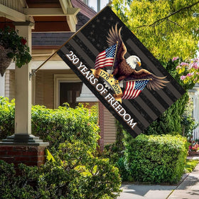 Snungee porch-display flag creates a bold patriotic focal point at home.