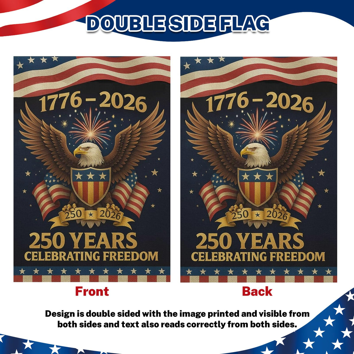 Snungee USA flag 1776-2026 eagle detail for commemorative decor.