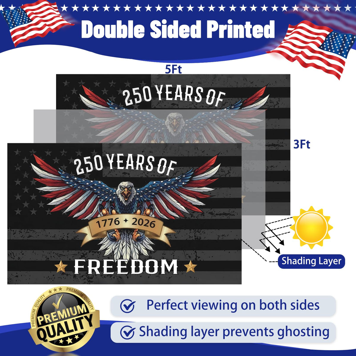 Snungee flag with double-sided print and 3-ply construction.
