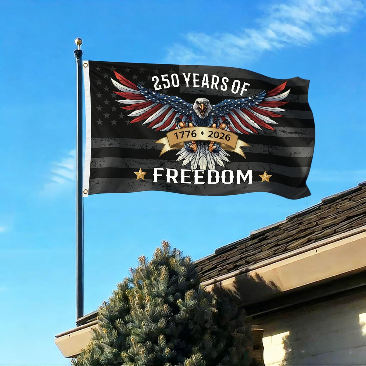 Snungee USA Flag outdoors, durable and fade-resistant for all weather.