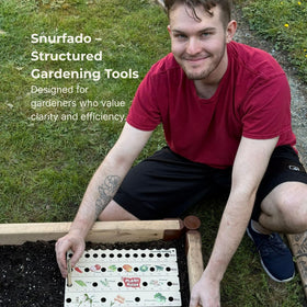 Snurfado Plant Ruler arranged for carrots and lettuce spacing