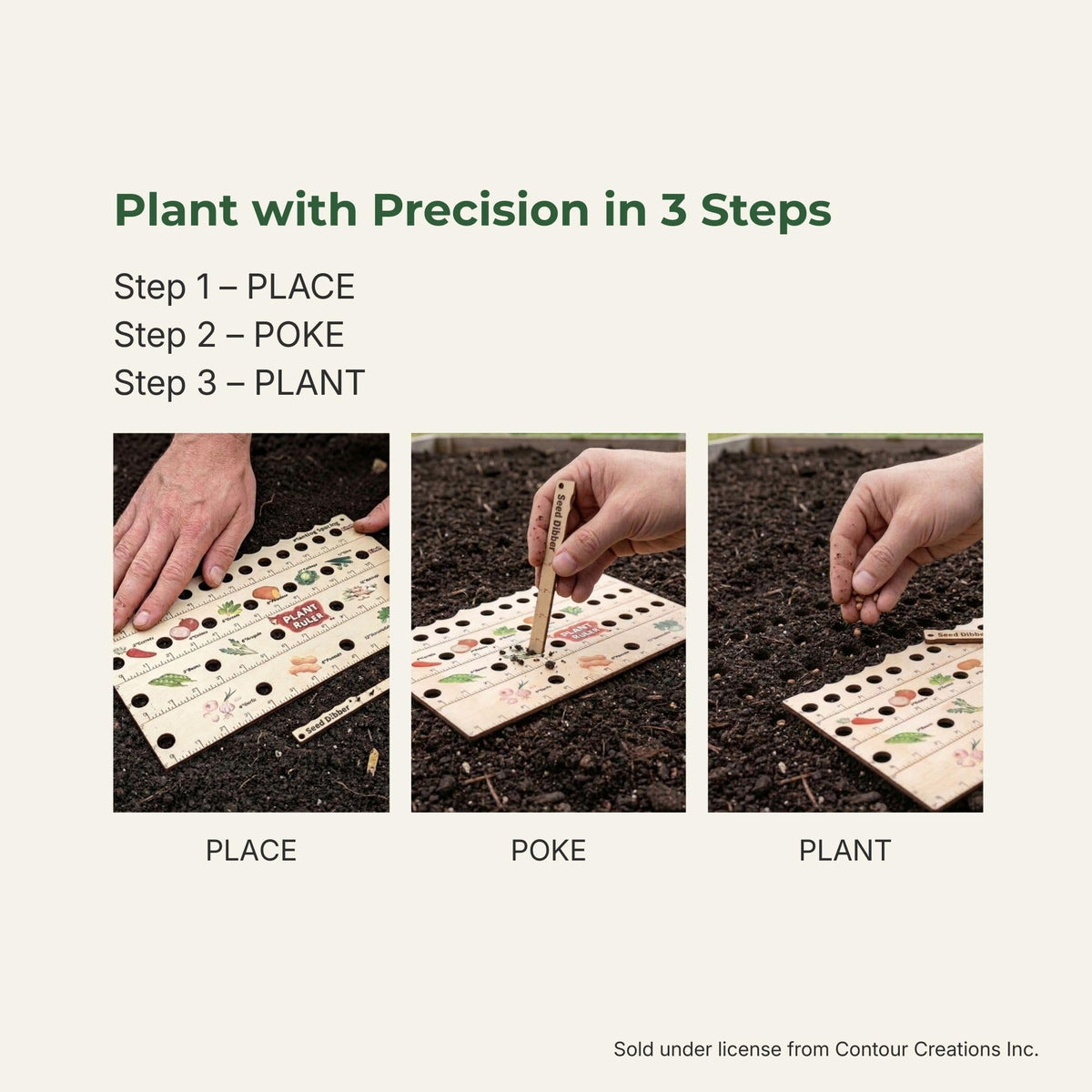 Snurfado Plant Ruler marks intervals for neat seed placement
