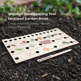 Snurfado Plant Ruler pressed into soil to mark spacing intervals