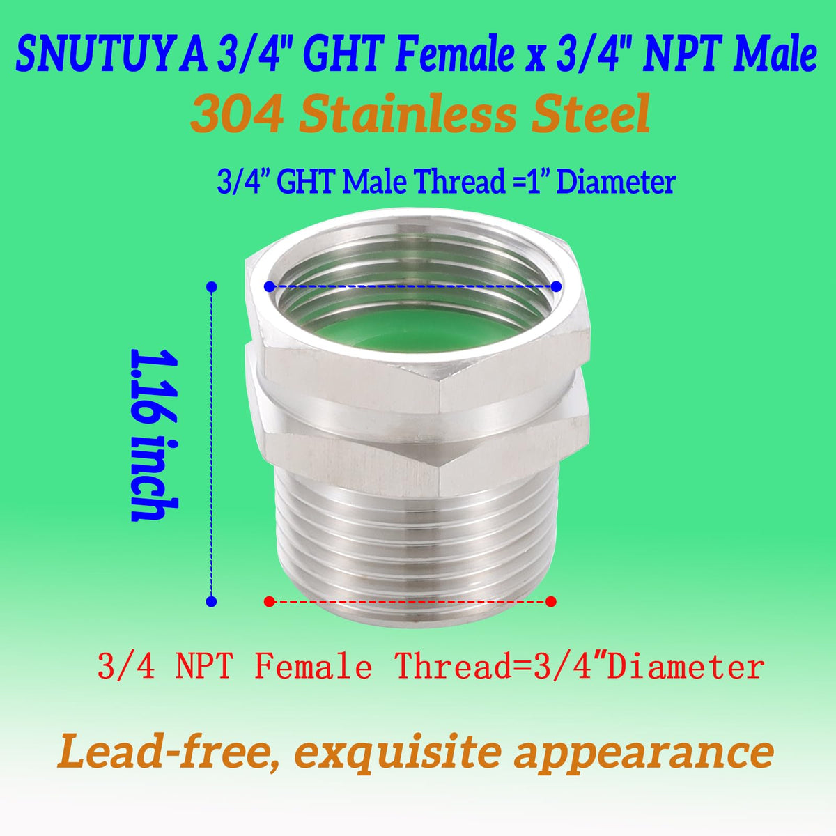 SNUTUYA 3/4 GHT female to 3/4 NPT male connector enabling flexible swaps