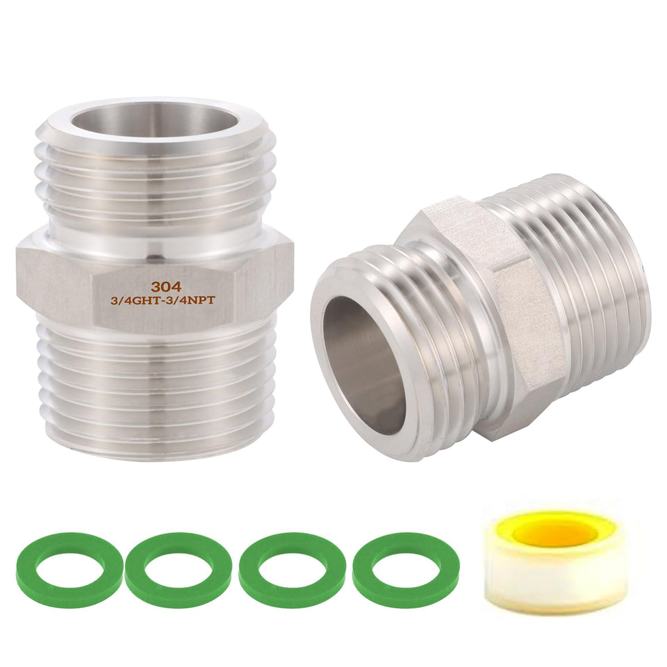 SNUTUYA 3/4 GHT to 3/4 NPT male connector for a secure garden hose join.