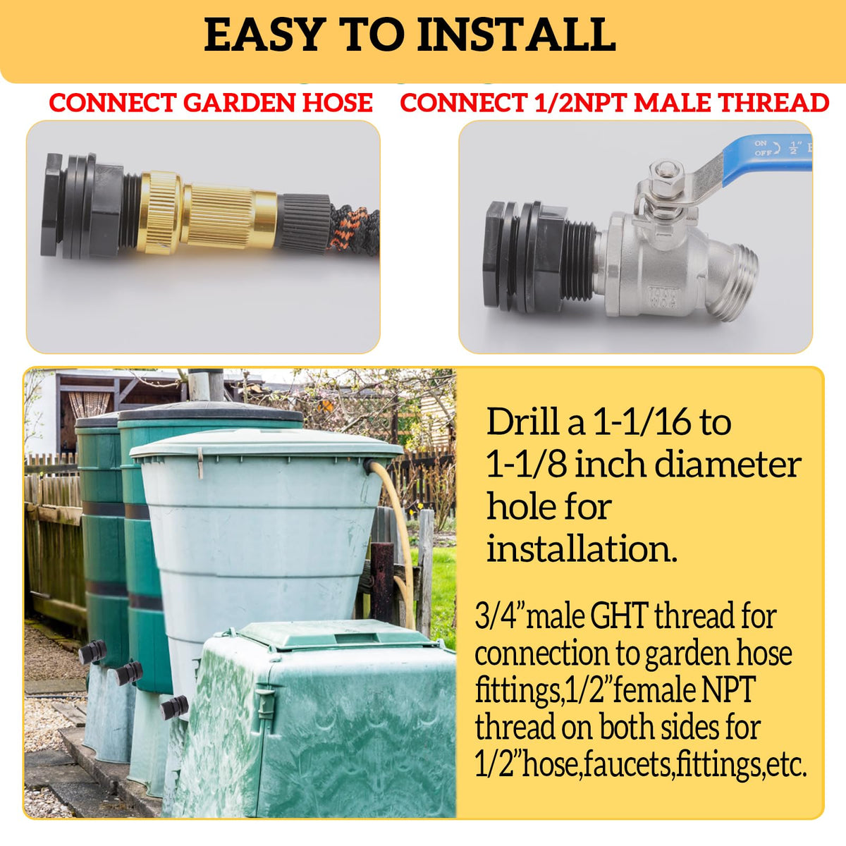 SNUTUYA rain barrel assembly view highlighting easy installation and stable flow.