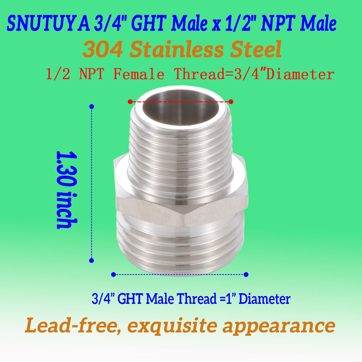 SNUTUYA stainless steel adapter body close-up for durable use