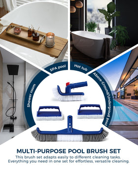 Snuvid 3-in-1 pool brush shown cleaning walls and floors.