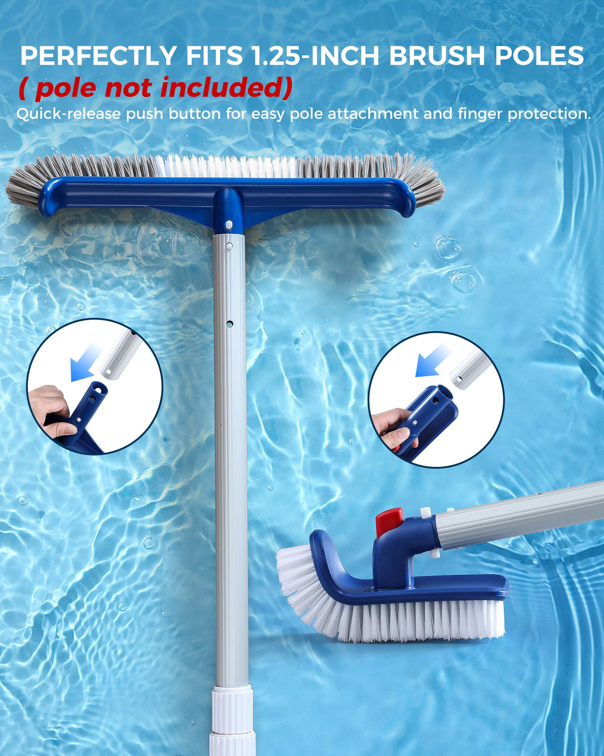Snuvid 3-in-1 pool brush durable plastic construction.