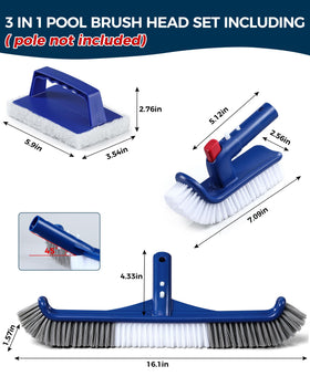 Snuvid 3-in-1 pool brush head rotatable with handheld extension setup.