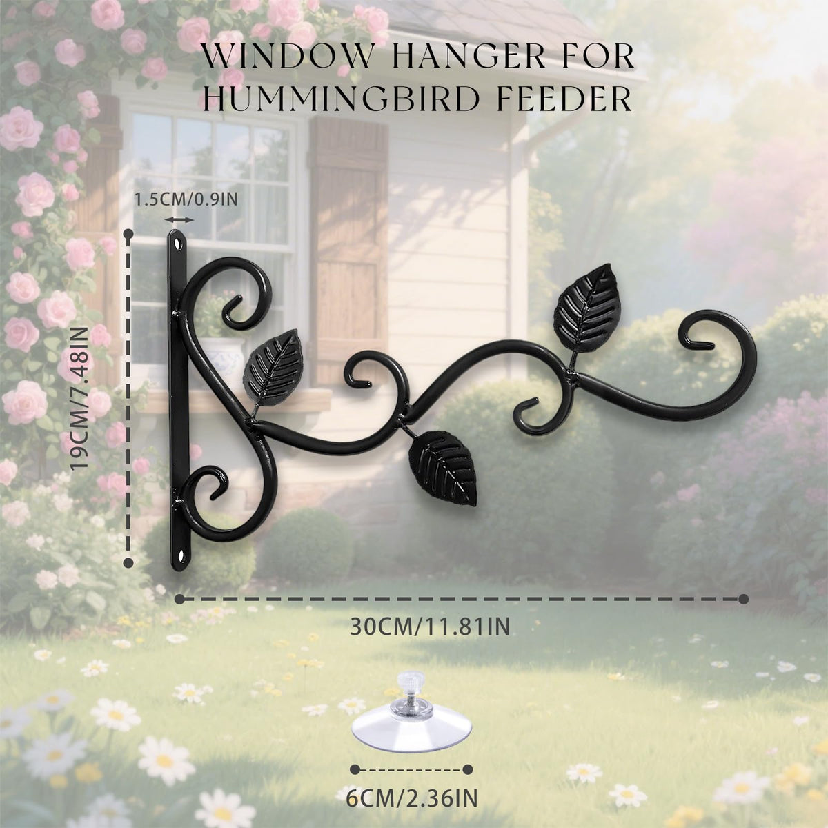 Clear window feeder mounted with SNYVVEX Vine Style hook for 360° viewing