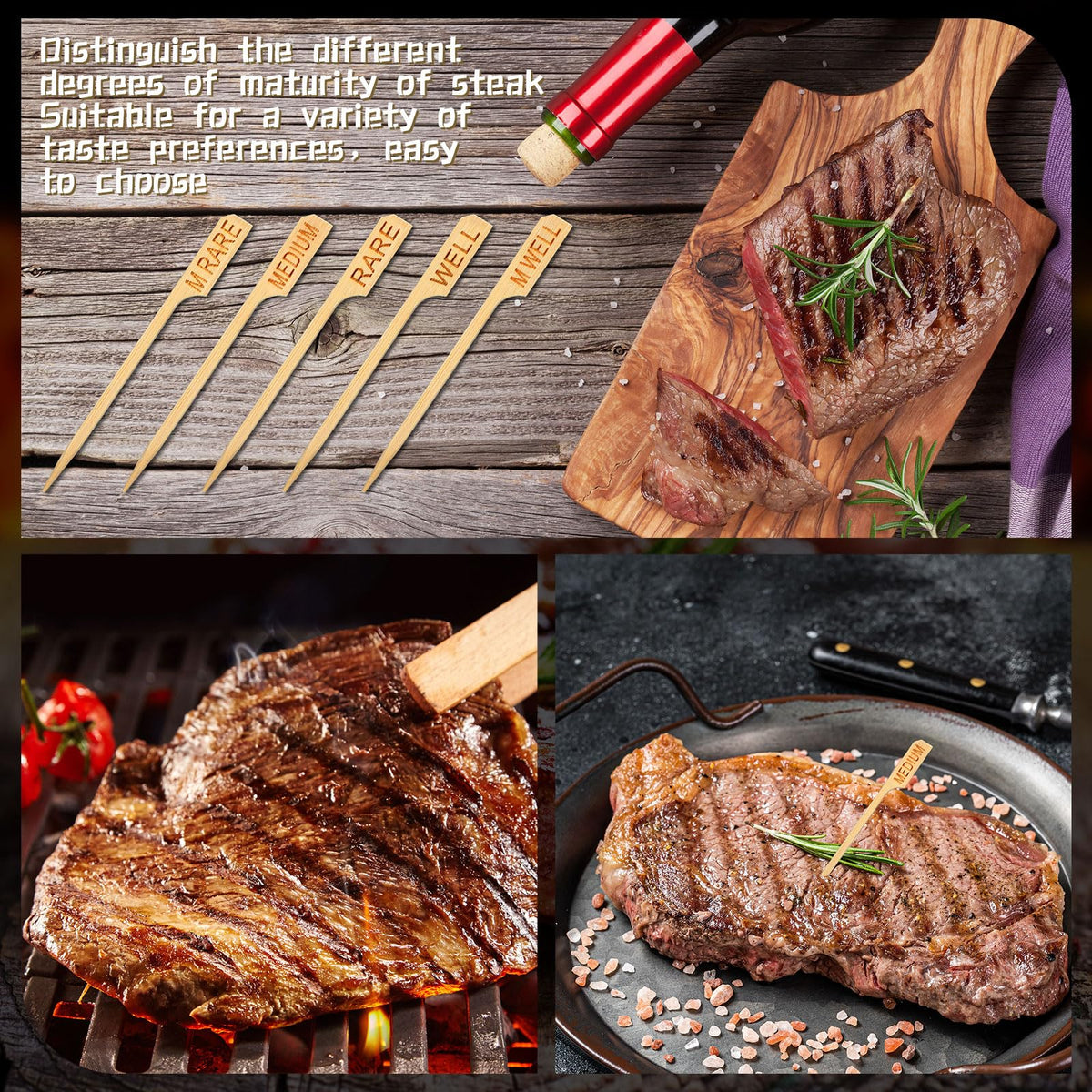 Soaoo bamboo temperature pick with flat handle eases skewering