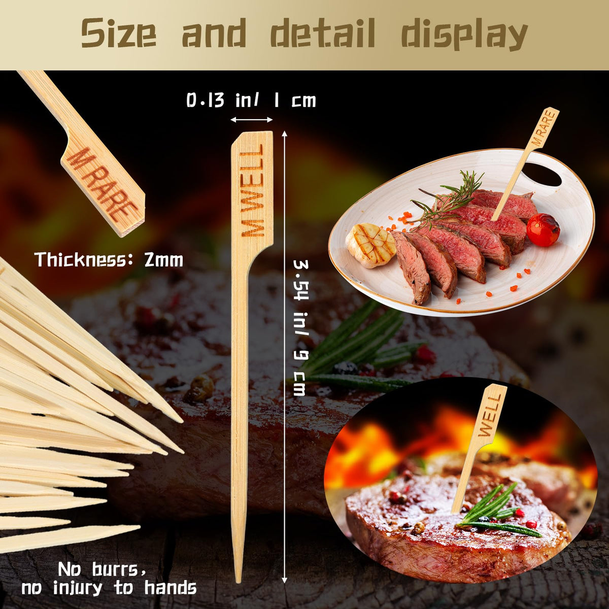 Soaoo bamboo temperature pick medium marker ideal for grilled steaks
