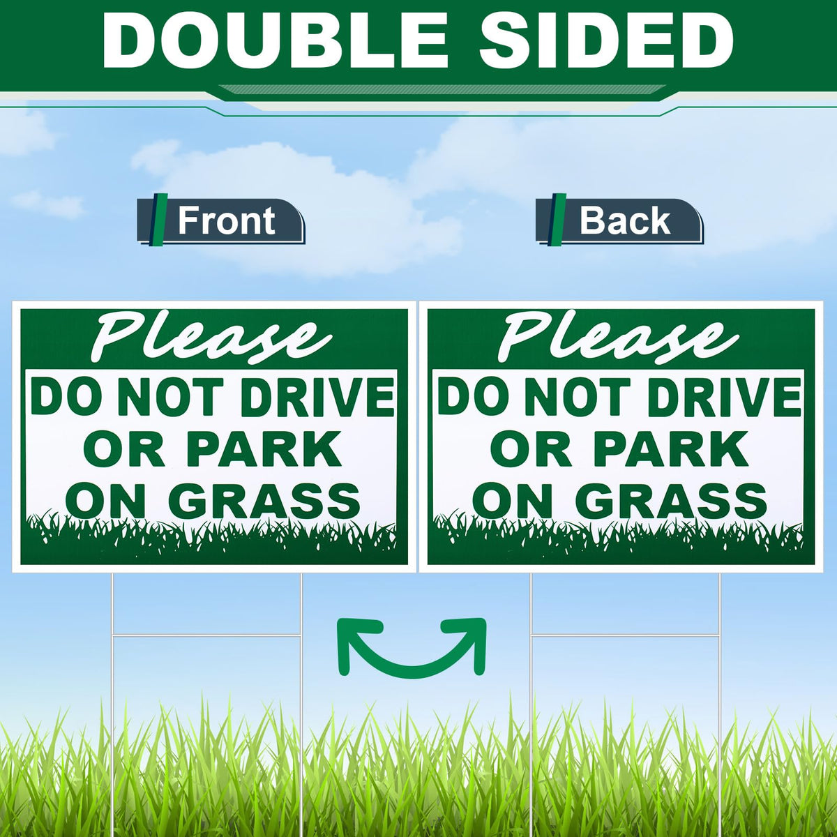 Soaoo no-parking sign on grass, lawn protection from blocking access.