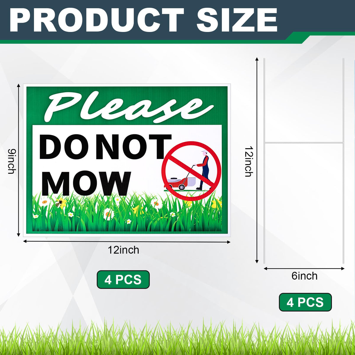 Soaoo please-do-not-mow-sign with metal H stake, side view shows double-sided print