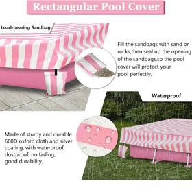 Sobana waterproof and UV-coated pool cover shielding the pool from sun and rain.