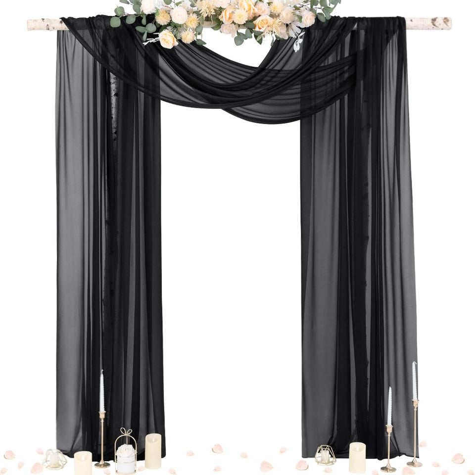 Socomi black sheer Gothic wedding draping over an arch creates soft, romantic lighting.