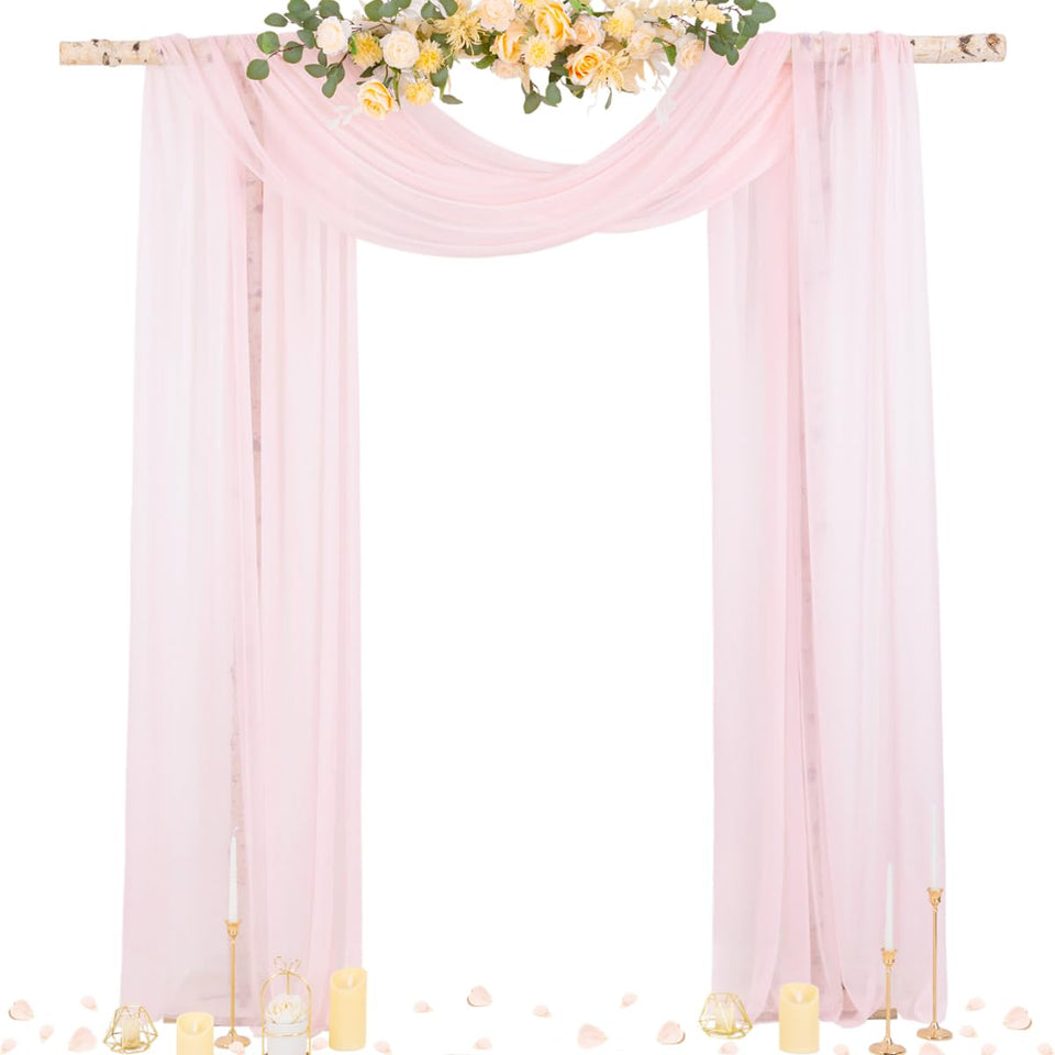 Socomi blush pink wedding arch drape panel over an arch, creating soft folds and elegant backdrop