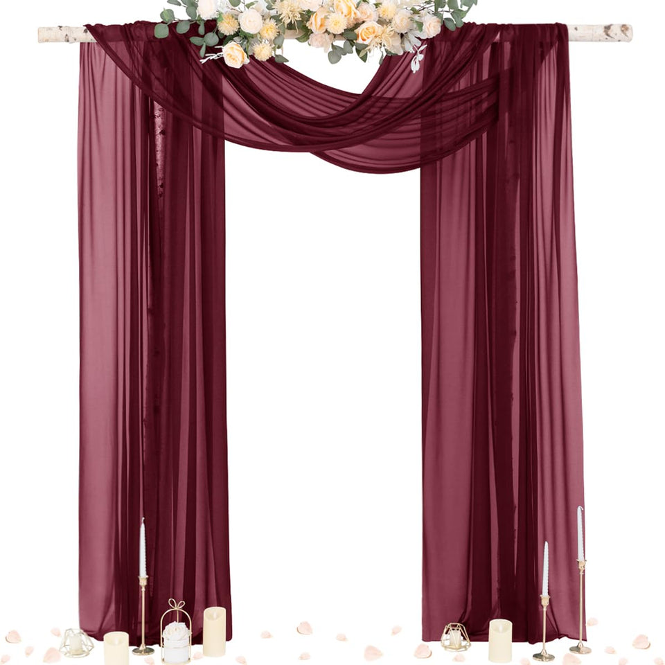 Socomi burgundy wedding arch drape panel with soft, flowing folds