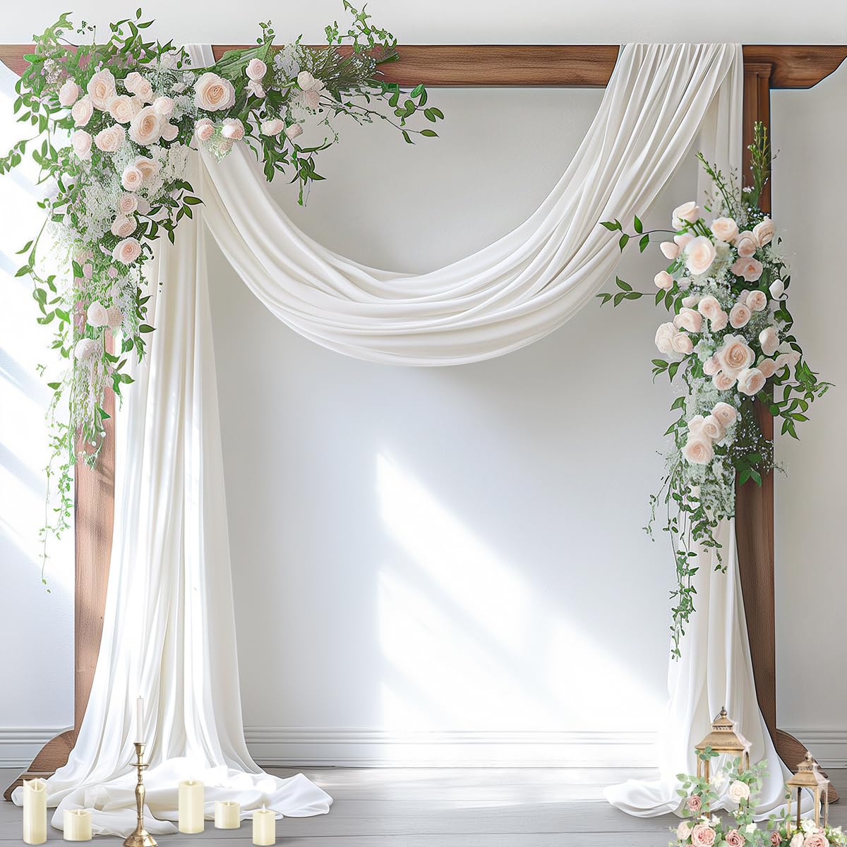 Socomi ivory white wedding arch draping for elegant ceremony backdrop.