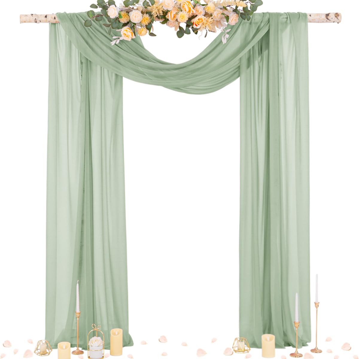 Socomi sage green sheer arch drape panel for wedding backdrop