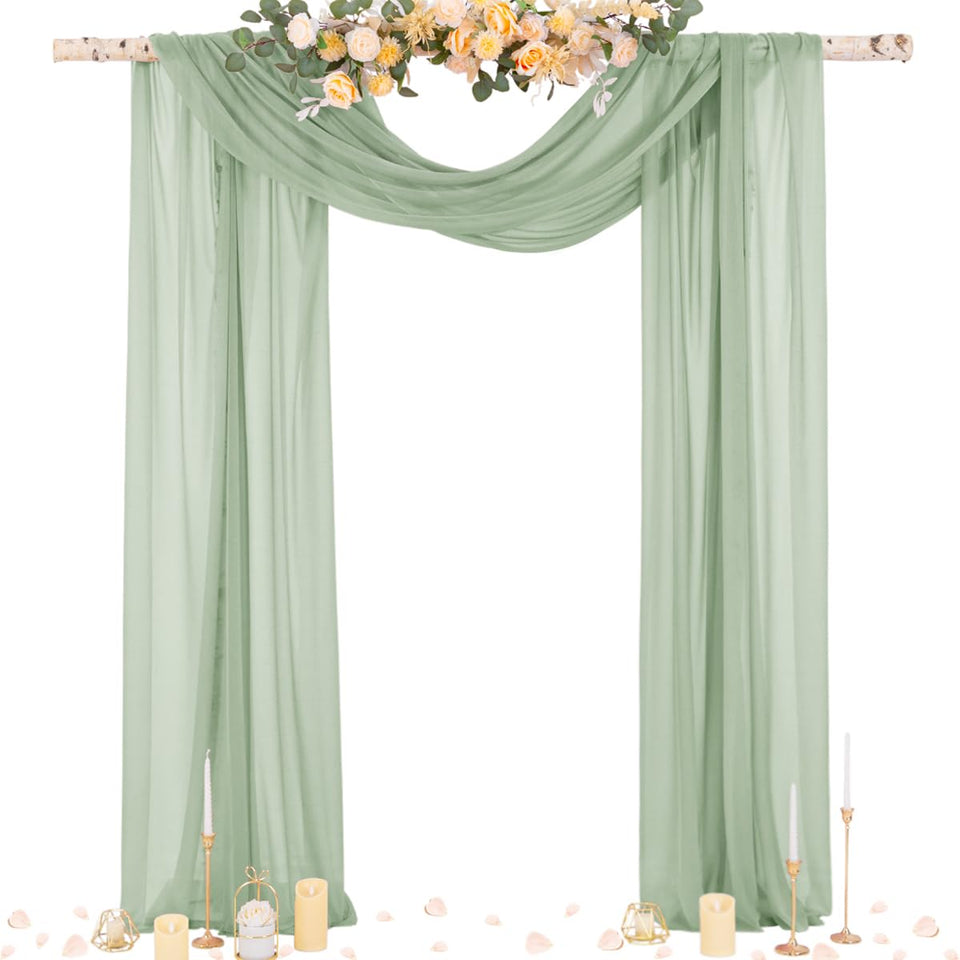 Socomi sage green sheer arch drape panel for wedding backdrop