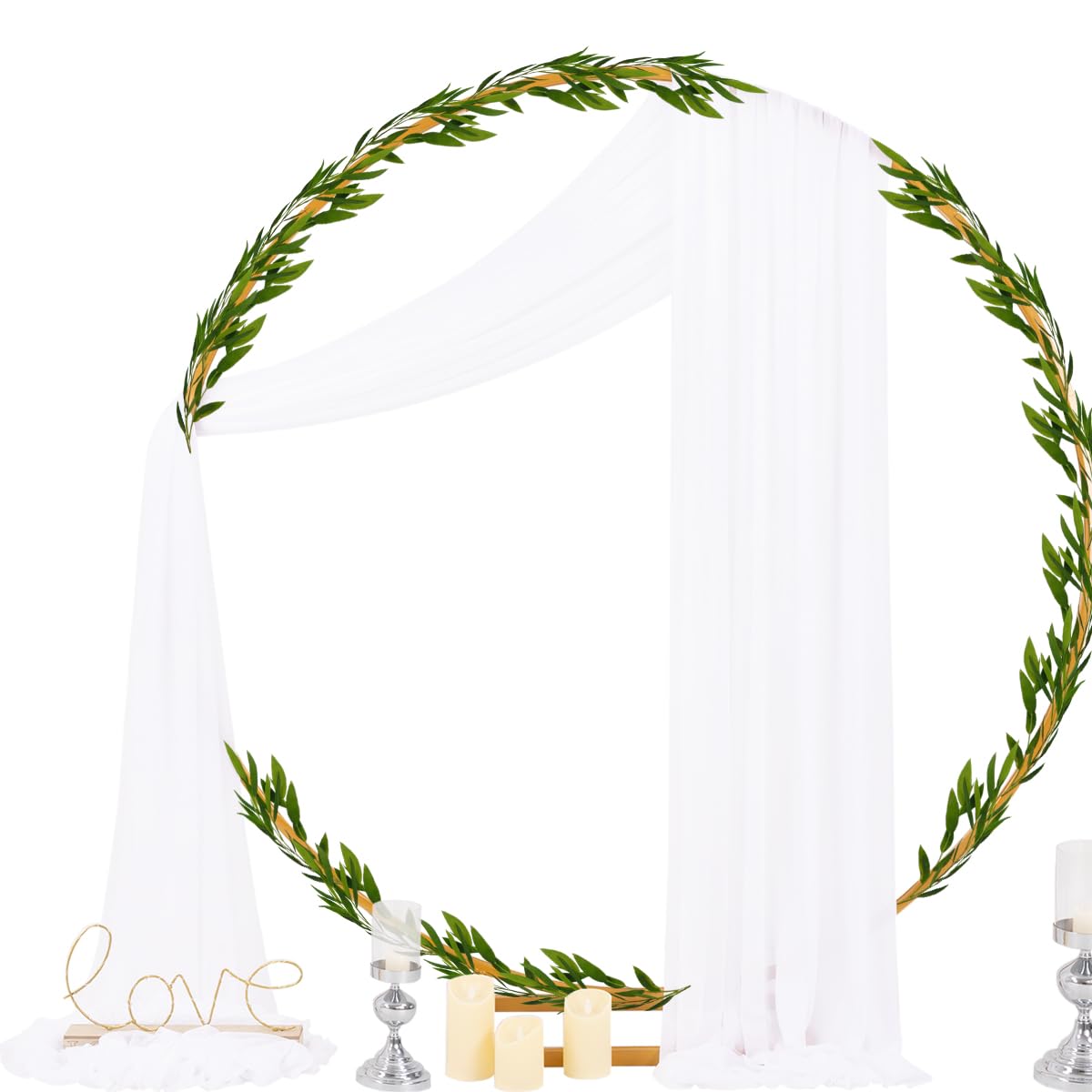 Socomi white sheer arch drape flows softly over the arch for romance.
