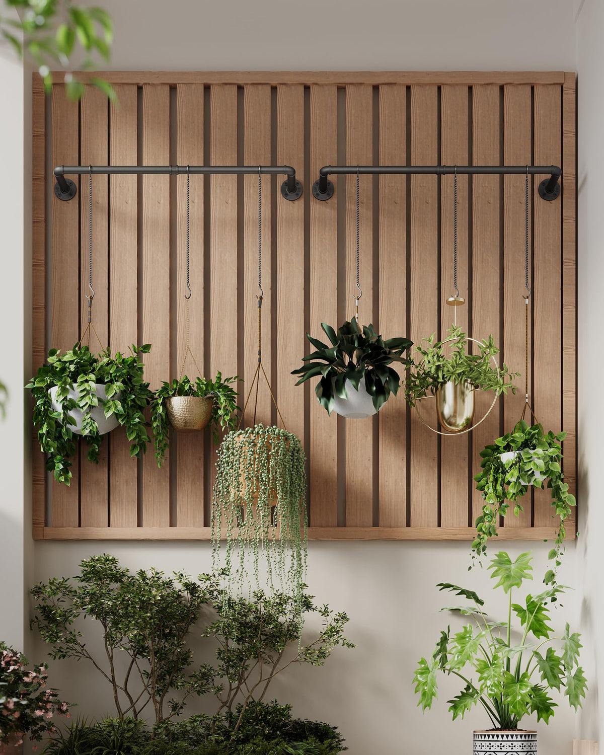 SOFITORG wall-ceiling mount bar organizes plants neatly in any room
