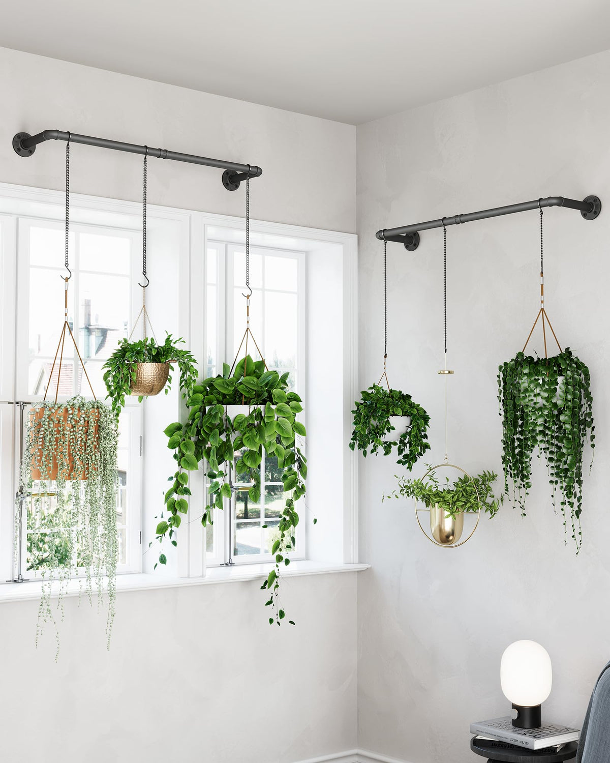 Black metal finish adds industrial style while resisting rust