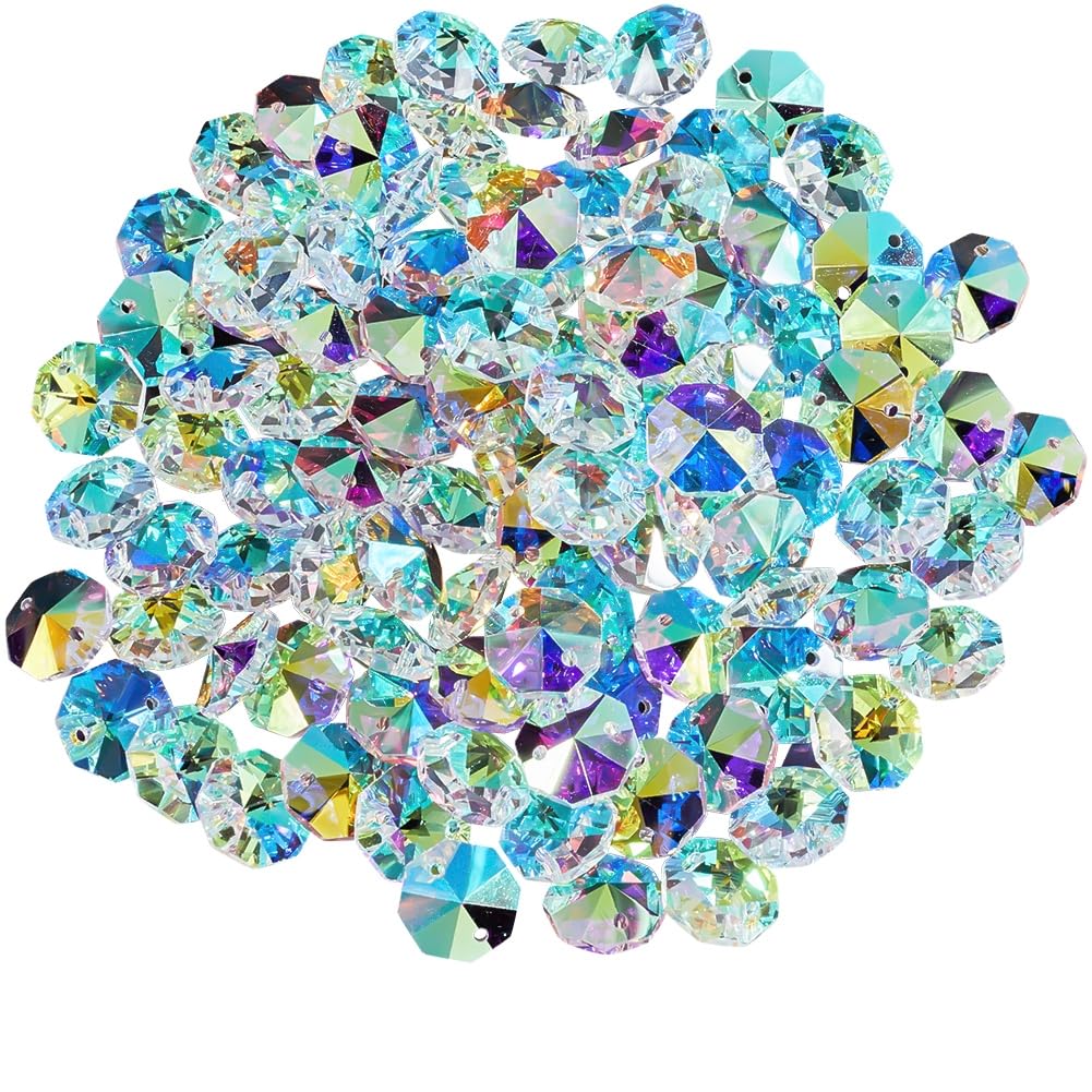 SOFPLATE 14mm crystal octagon bead with two holes for chandelier accents.
