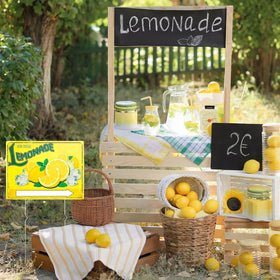 Sofzy bright yellow lemonade graphics draw attention from afar.