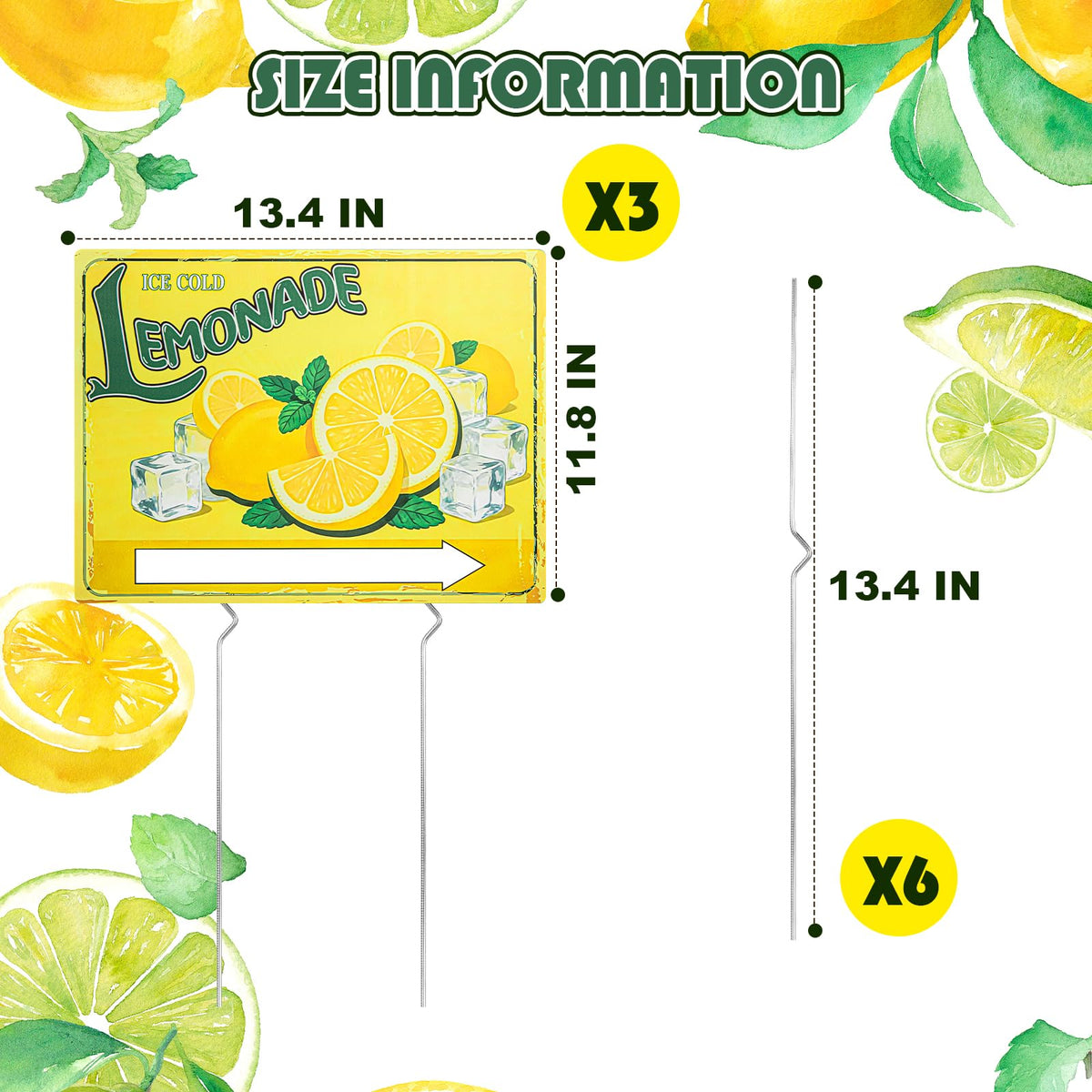 Sofzy Lemonade Yard Sign with six metal stakes enables quick, tool-free setup.