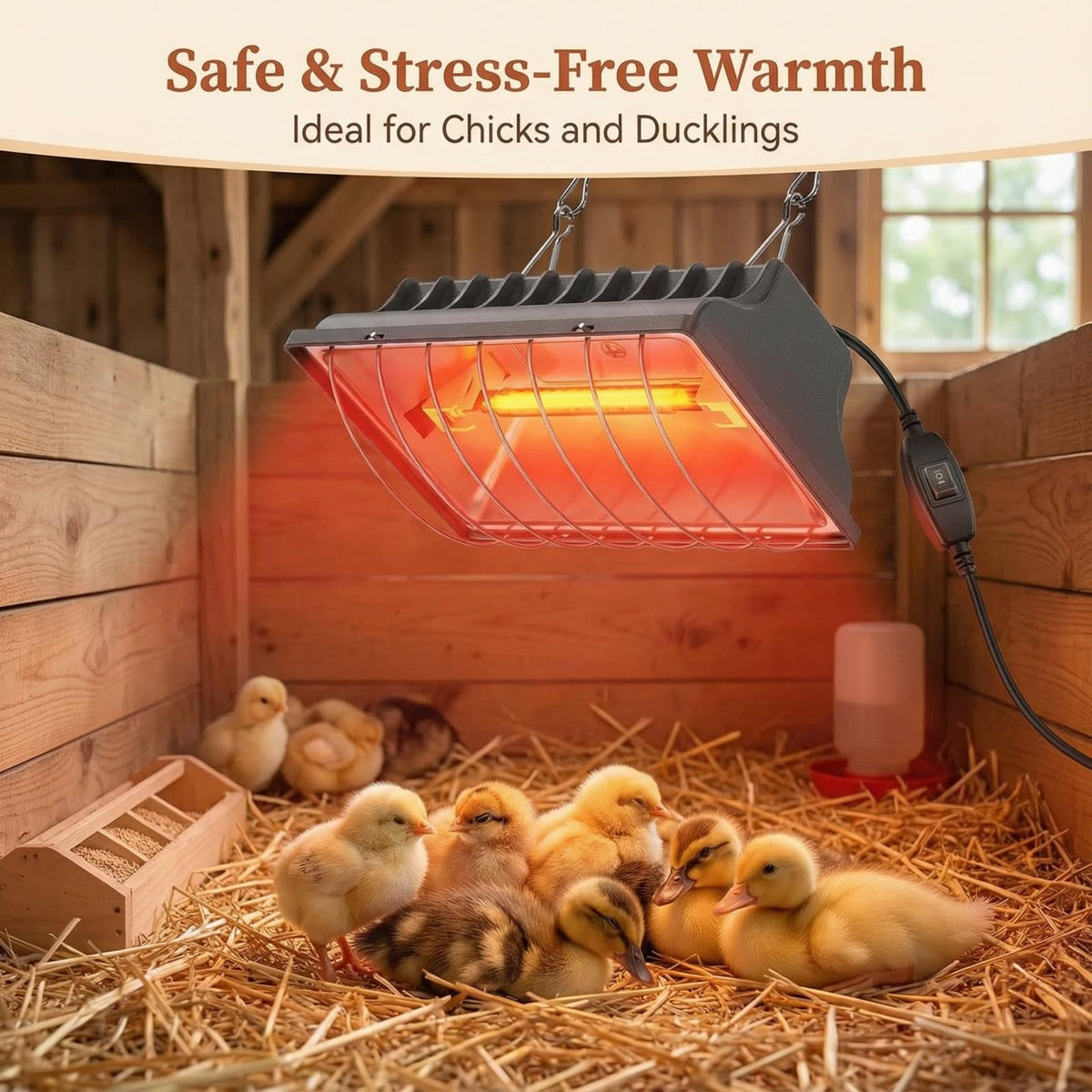 Sohveta 250W in a dog kennel provides gentle warmth outdoors