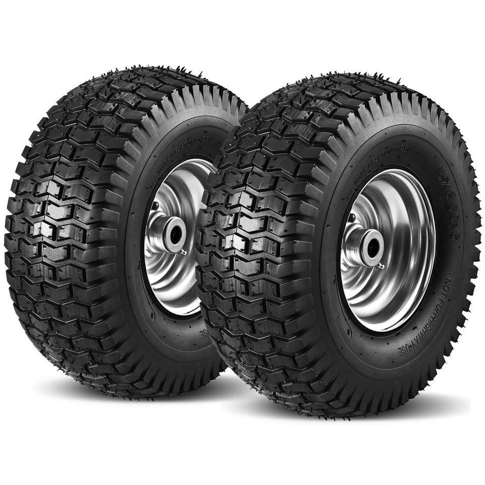 Soiiw 15x6-6 front tire and wheel set offering stable mowing on uneven turf.