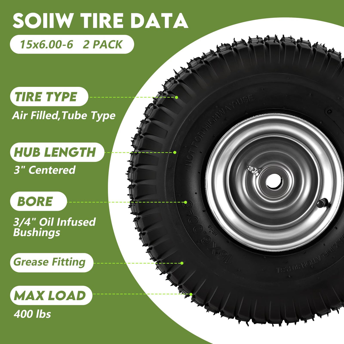 Soiiw natural rubber lawn mower tire highlighting durable grip on soft grass.