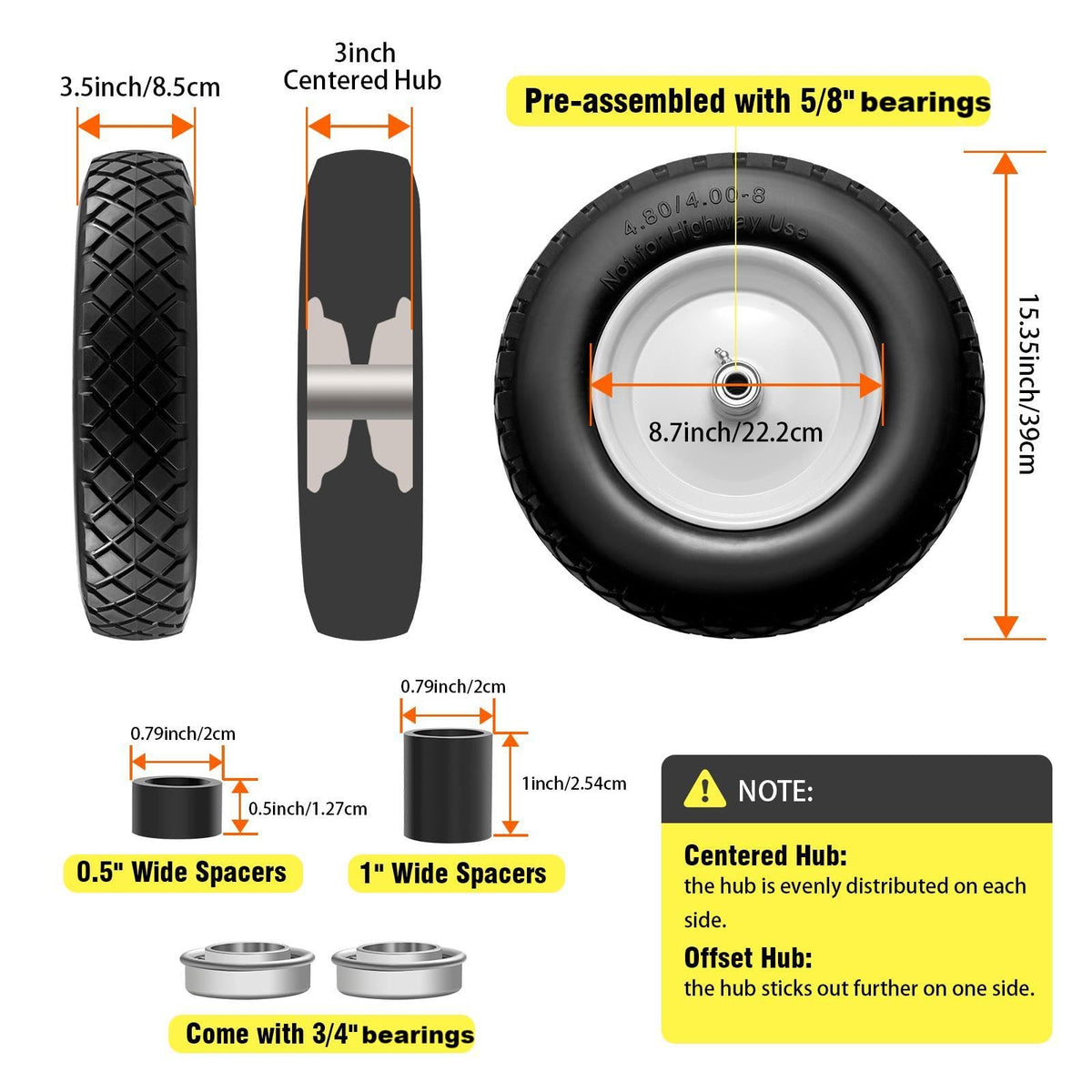 Soiiw solid wheelbarrow tire delivers puncture-proof performance on rough terrain.