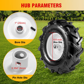 Soiiw tiller tire centered hub length 3-1-8 inch for stable mounting.