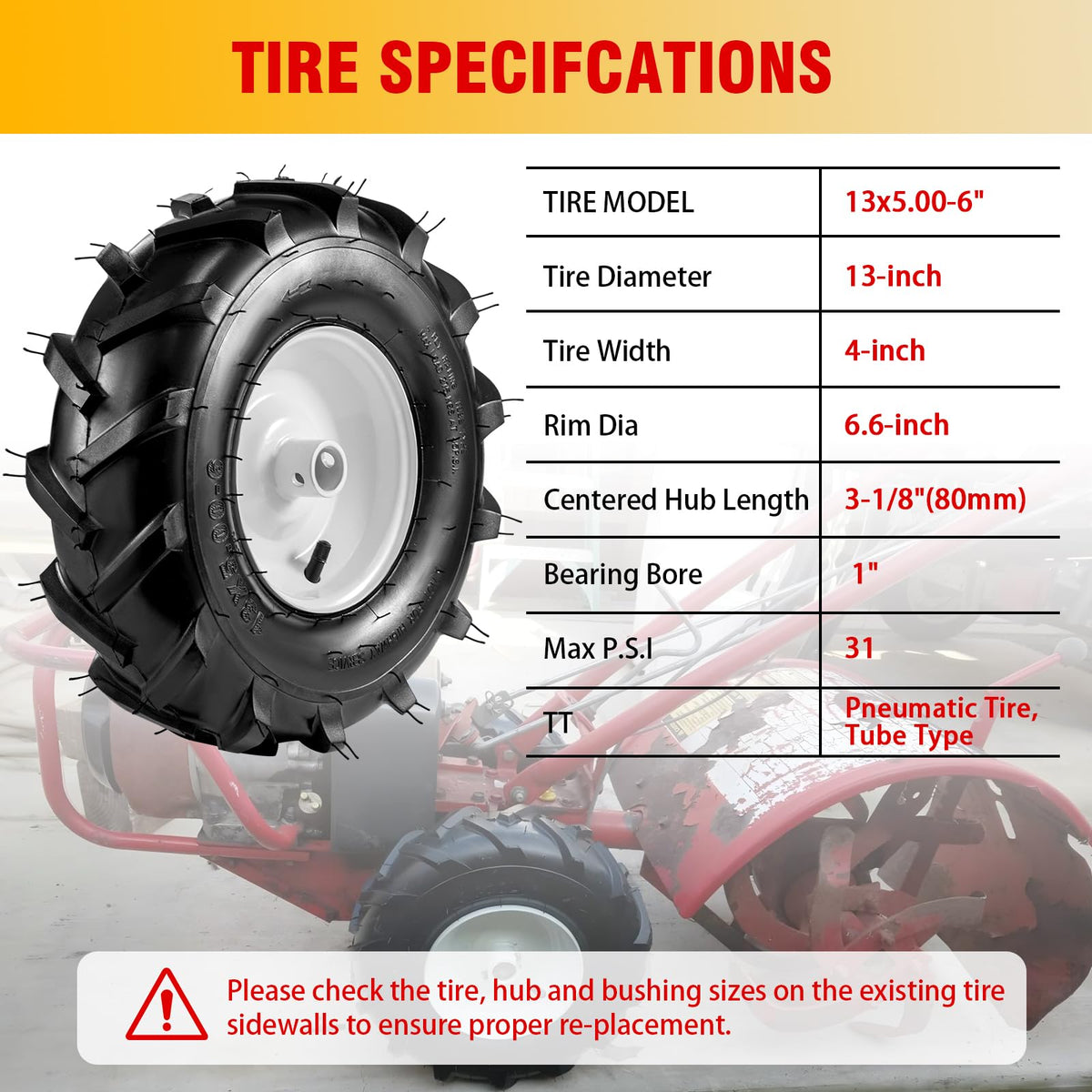 Soiiw tiller tire sharp-tread elements enhance pulling power across terrain.