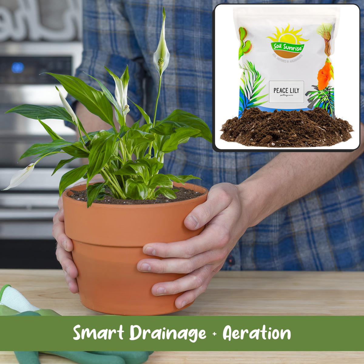 Soil Sunrise 12-quart bag open view ready-to-use soil blend.