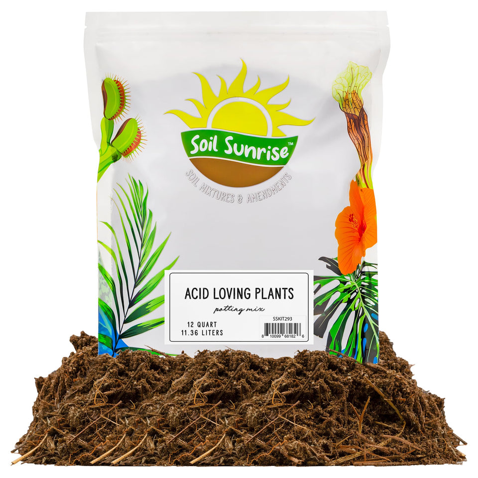 Soil Sunrise acid-loving potting soil bag provides pH-balanced care for container plants.
