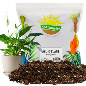 Soil Sunrise Aroid potting soil mix 8qt bag label highlights natural formula for healthy roots